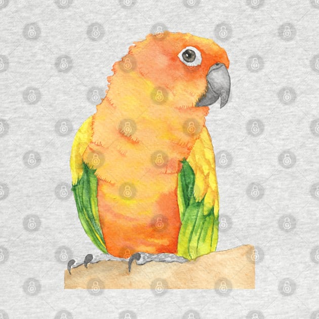 sun parakeet watercolor bird portrait painting by Oranjade0122